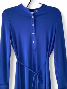 Calvin Klein Royal Blue Long Sleeve Henley Tie-Waist Sheath Dress - Size 6
